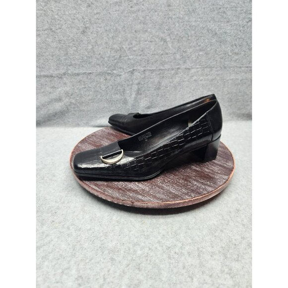 Etienne Aegner Manzoni Womens Black Croc-Embossed Leather Heels Size 8 - Picture 9 of 16